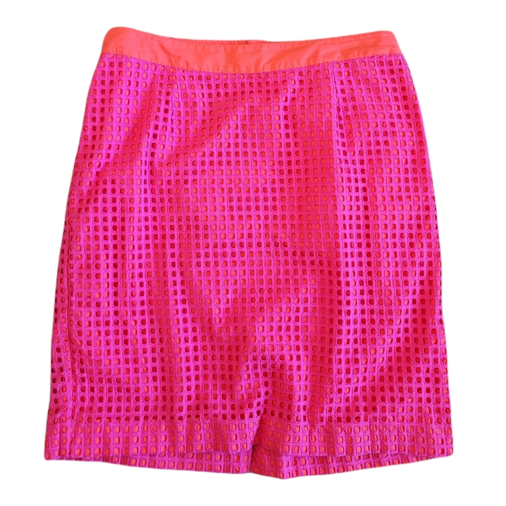 Talbots Womens Fuschia Orange Eyelet Plus Sized Pencil Skirt 14W